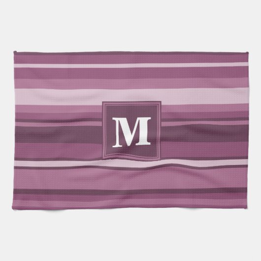 Linge De Cuisine Bandes mauve monogrammes (Horizontal)