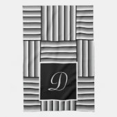 Linge De Cuisine Bandes modernes en noir, blanc et gris - Monogramm (Vertical)