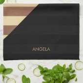 Linge De Cuisine Bandes noires d'or (Plié)