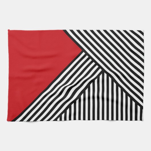 Linge De Cuisine Bandes noires et blanches avec triangle rouge (Horizontal)