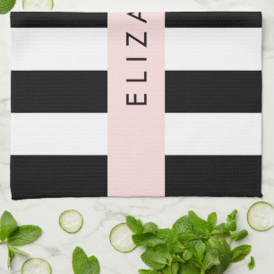 Linge De Cuisine Bandes noires et blanches, Gravées, Lignes, Votre 