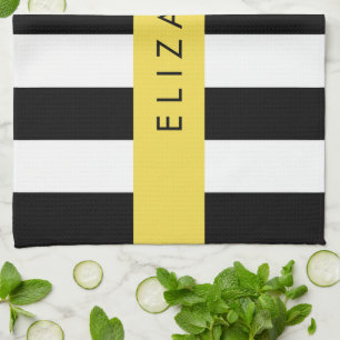Linge De Cuisine Bandes noires et blanches, Gravées, Lignes, Votre