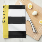 Linge De Cuisine Bandes noires et blanches, Gravées, Lignes, Votre  (Quart Plié)