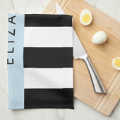 Linge De Cuisine Bandes noires et blanches, Gravées, Lignes, Votre  (Quart Plié)