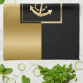 Linge De Cuisine Bandes noires et or avec Ancre nautique (Plié)