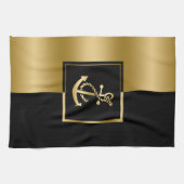 Linge De Cuisine Bandes noires et or avec Ancre nautique (Horizontal)