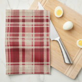 Linge De Cuisine Bandes Plaid Crème Rouge (Quart Plié)