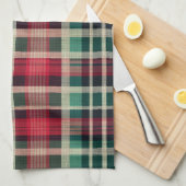 Linge De Cuisine Bandes Plaid Vert Crème Rouge (Quart Plié)