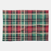 Linge De Cuisine Bandes Plaid Vert Crème Rouge (Horizontal)