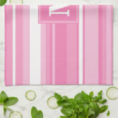 Linge De Cuisine Bandes rose monogramme (Plié)