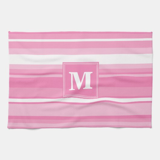 Linge De Cuisine Bandes rose monogramme (Horizontal)