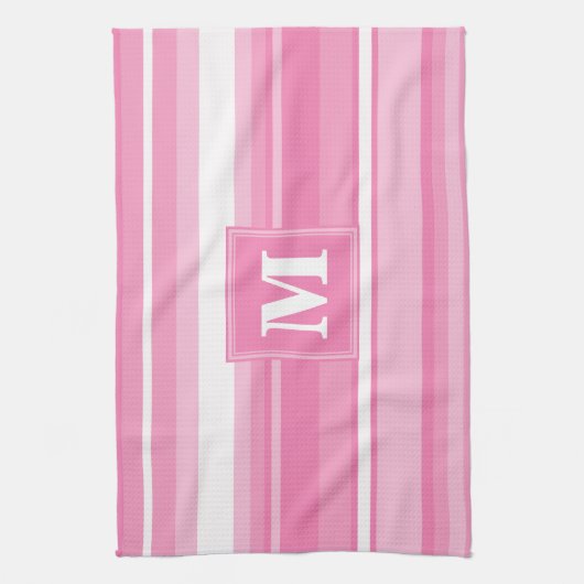 Linge De Cuisine Bandes rose monogramme (Vertical)