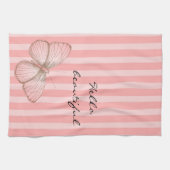 Linge De Cuisine Bandes roses avec papillon (Horizontal)