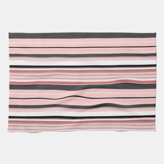 Linge De Cuisine Bandes roses gris mignonnes (Horizontal)