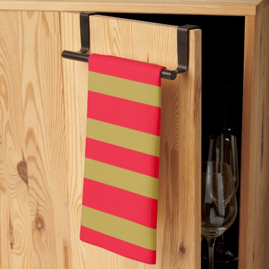 Linge De Cuisine Bandes rouge et or (Pliage en tiers)