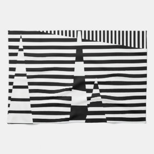 Linge De Cuisine Bandes sur bandes en noir et blanc
