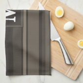 Linge De Cuisine Bandes taupe monogramme (Quart Plié)