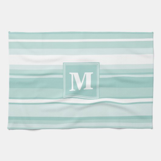 Linge De Cuisine Bandes vertes de menthe monogramme (Horizontal)