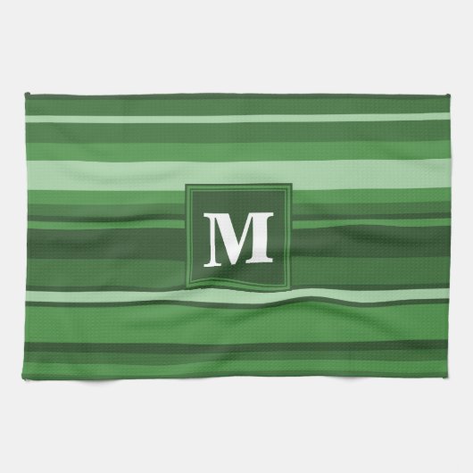 Linge De Cuisine Bandes vertes monogrammes (Horizontal)