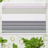 Linge De Cuisine Bandes verticales grises et roses. (Plié)