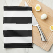 Linge De Cuisine Bandes Verticales Noires Et Blanches (Quart Plié)