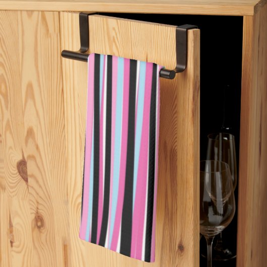 Linge De Cuisine Bandes verticales rose et noire (Pliage en tiers)