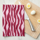 Linge De Cuisine Bandes zébrées - Bourgogne et rose (Quart Plié)
