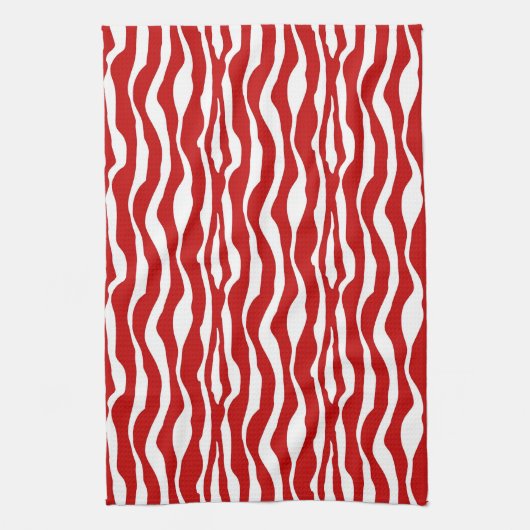Linge De Cuisine Bandes zébrées - Rouge et blanc profond (Vertical)