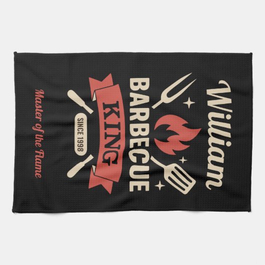 Linge De Cuisine Barbecue King - Kitchen Towel (Custom Name) (Horizontal)