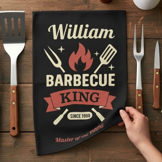Linge De Cuisine Barbecue King Kitchen Towel with Custom Name