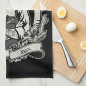 Linge De Cuisine Barbier à Hipster noir-n-blanc Personnaliser (Quart Plié)