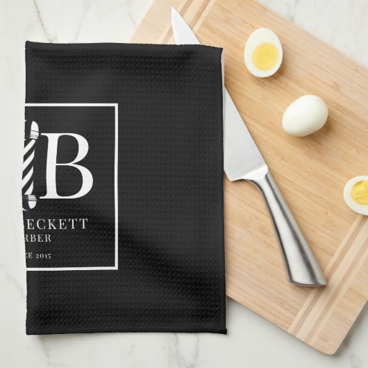 Linge De Cuisine Barbier Pot Barbier Coiffeur Stylo noir blanc (Quart Plié)