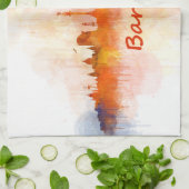 Linge De Cuisine Barcelone Skyline watercolor v04 (Plié)