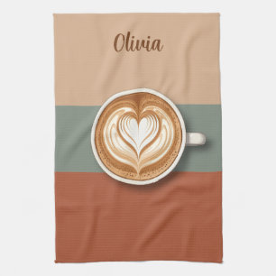 Linge De Cuisine Barista Latte au cœur Tons Terreux Modernes