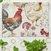 Linge De Cuisine Barnyard Chickens and Botanical Pattern Design (Plié)