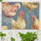 Linge De Cuisine Barnyard Chickens and Botanical Pattern Design (Plié)