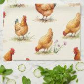 Linge De Cuisine Barnyard Chickens and Botanical Pattern Design (Plié)