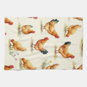 Linge De Cuisine Barnyard Chickens and Botanical Pattern Design (Horizontal)