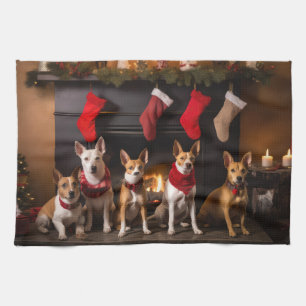 Linge De Cuisine Basenji au coin du feu Noël