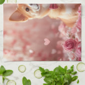 Linge De Cuisine Basenji avec des roses - Saint-Valentin (Plié)
