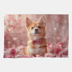 Linge De Cuisine Basenji avec des roses - Saint-Valentin