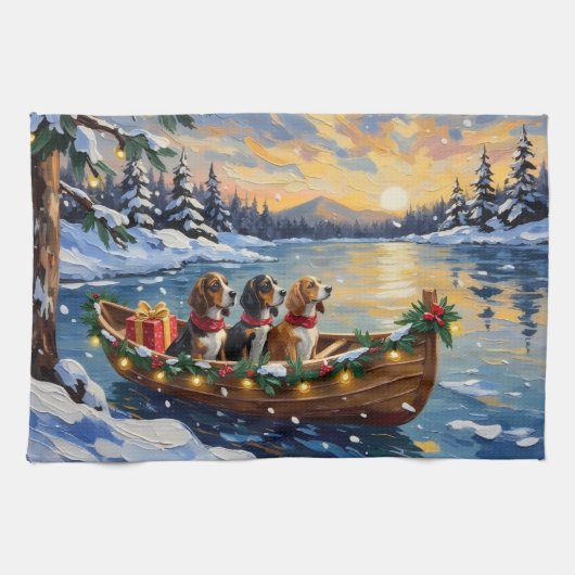 Linge De Cuisine Basset Hound Christmas Boat Holiday (Horizontal)