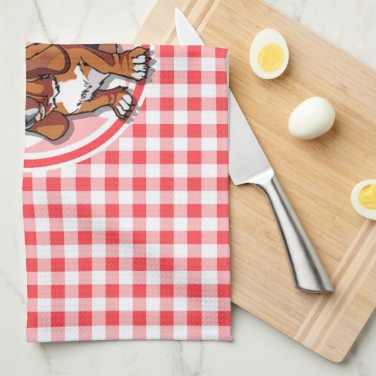 Linge De Cuisine Basset Hound ; En vichy rouge et blanc (Quart Plié)