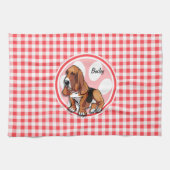 Linge De Cuisine Basset Hound ; En vichy rouge et blanc (Horizontal)