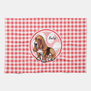 Linge De Cuisine Basset Hound ; En vichy rouge et blanc