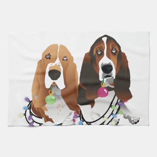 Linge De Cuisine Basset Hound Peace Love Joie Noël Design (Horizontal)