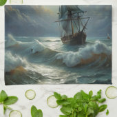 Linge De Cuisine Bateau à voile dans l'océan (Plié)