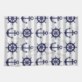 Linge De Cuisine Bateau bleu marine Ancre Roue nautique rayé (Horizontal)