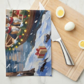 Linge De Cuisine Bateau de Noël Beagle Fêtes (Quart Plié)