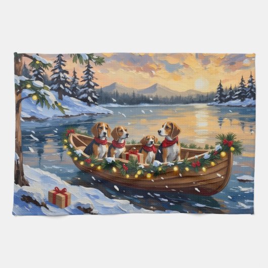 Linge De Cuisine Bateau de Noël Beagle Fêtes (Horizontal)